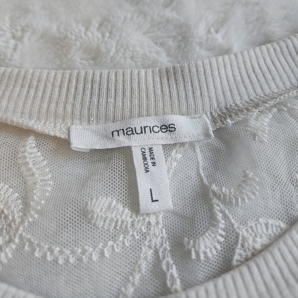 Maurices Cream Floral Embroidered Lace Short Sleeve Top - Picture 2 of 5